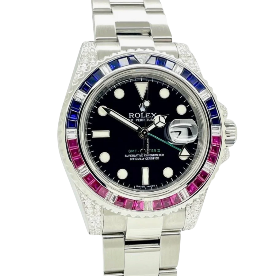 Gmt-master ii custom black diamond set dial 40mm