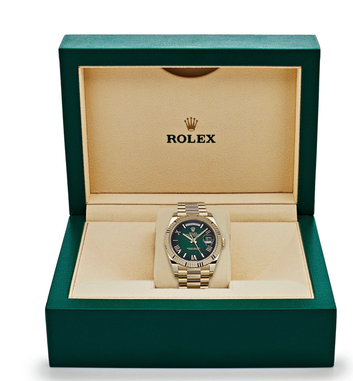 Day-date yellow gold green numeral dial 40mm