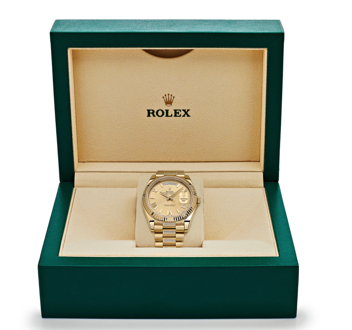 Day-date yellow gold champagne roman dial 40mm
