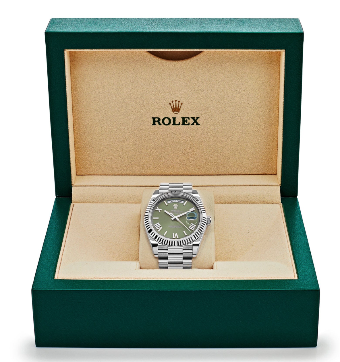 Day-date white gold olive dial 40mm