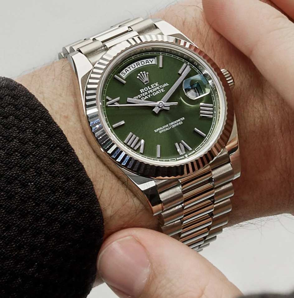 Day-date white gold olive dial 40mm