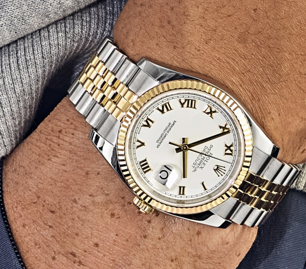 Date just yellow gold white roman dial 41mm