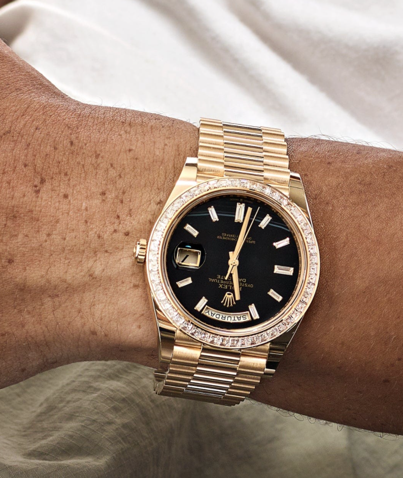Day-date yellow gold baguette diamond dial 40mm
