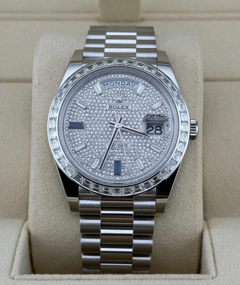 Day-date diamond paved sapphire dial 40mm