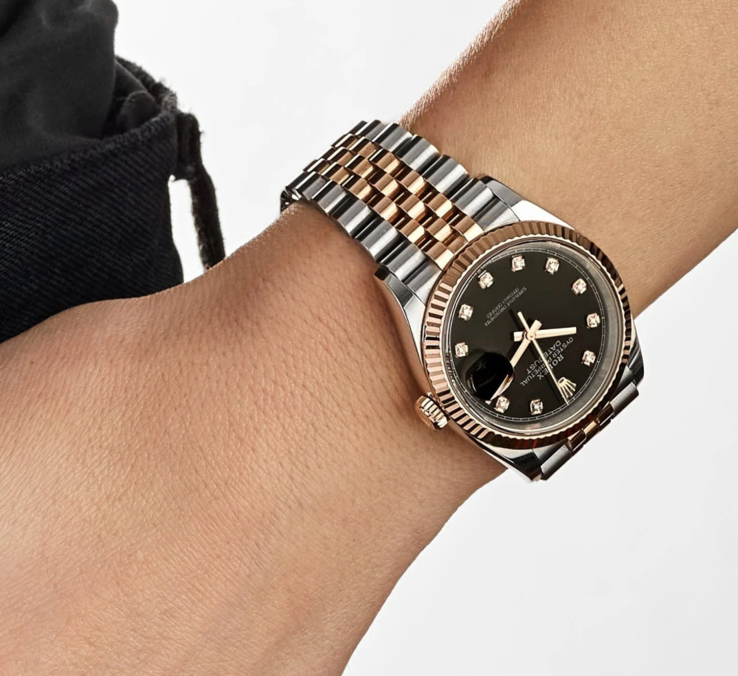 Date just rose gold black diamond dial 36mm