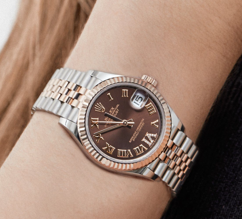 Date just ladies rose gold roman chocolate dial 31mm