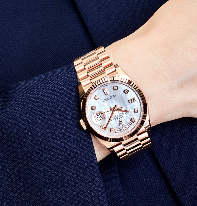 Day-date rose gold mother of pearl diamond dial 36mm
