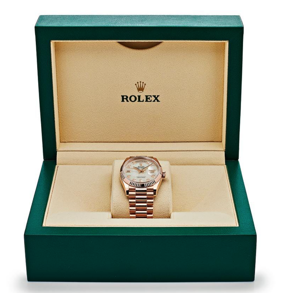 Day-date rose gold mother of pearl diamond dial 36mm