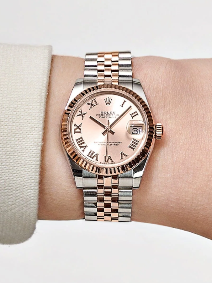 Date just ladies rose gold sundust dial 31mm