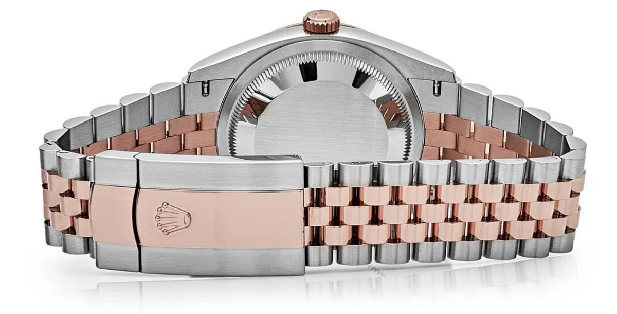 Date just rose gold silver fluted motif dial 36mm