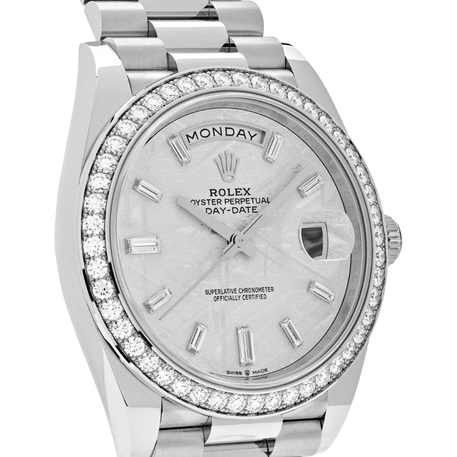 Day-date white gold meteorite