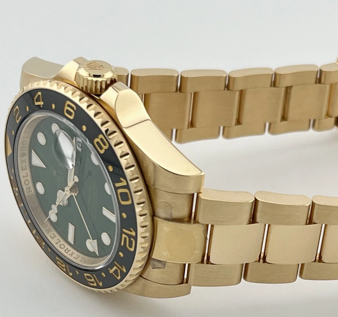 Gmt-master ii yellow gold green dial 40mm