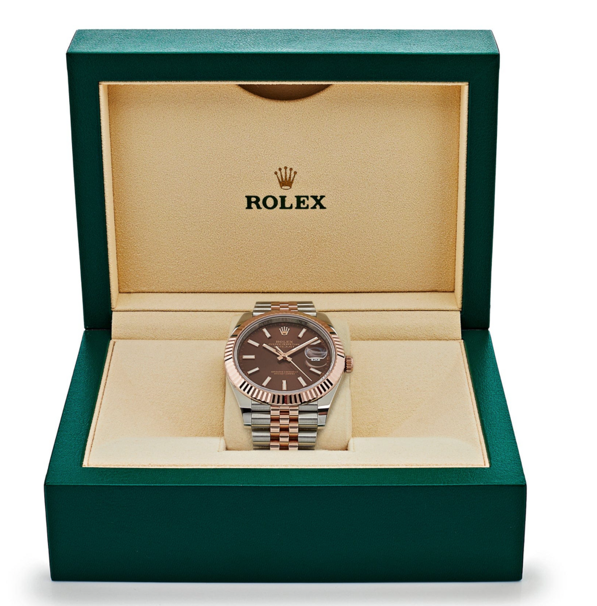 Date just two toned rose gold brown dial 41mm