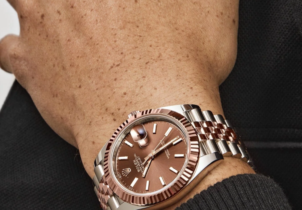 Date just two toned rose gold brown dial 41mm