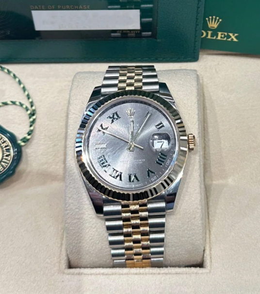 Date just wimblendon yellow gold slate dial 41mm