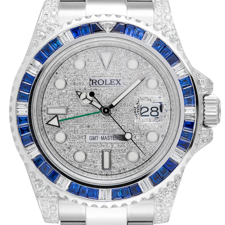 Gmt-master ii custom bezel diamond pave dial 40mm