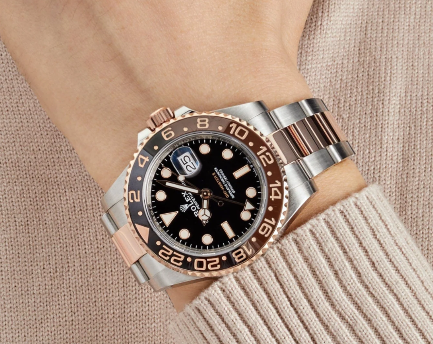 Gmt-master ii rose gold stainless black dial 40mm