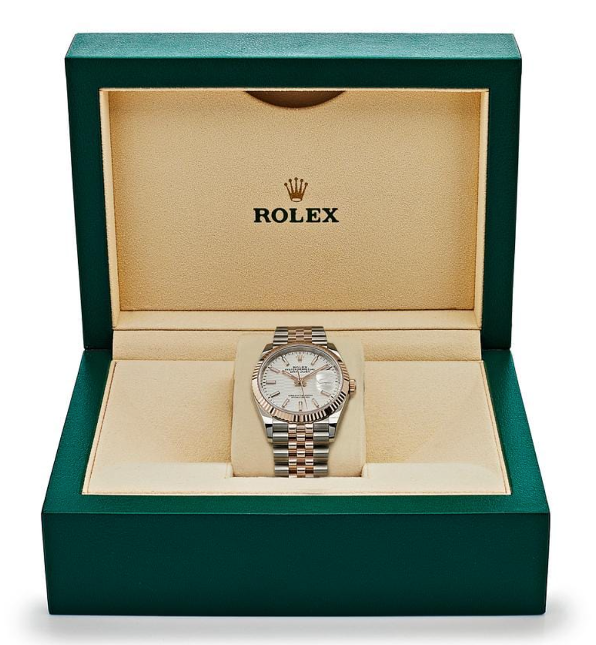 Date just rose gold silver fluted motif dial 36mm