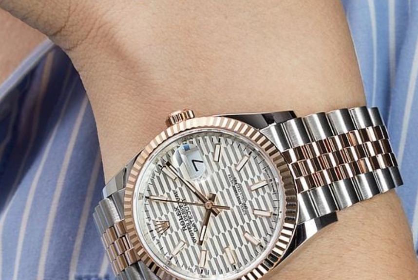Date just rose gold silver fluted motif dial 36mm