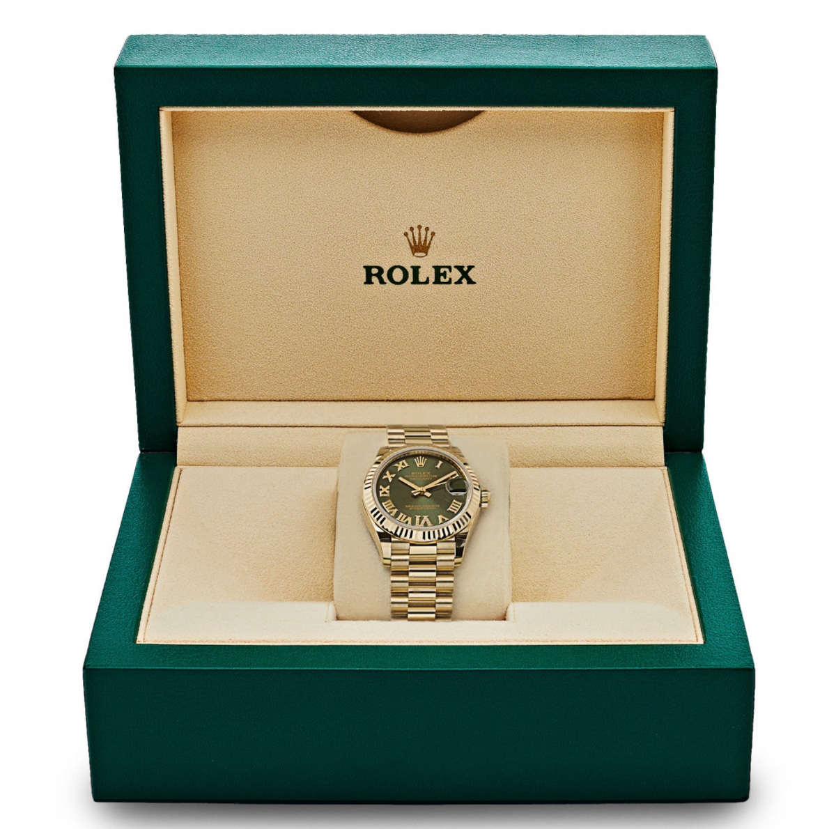 Date just ladies yellow gold diamond green dial 31mm