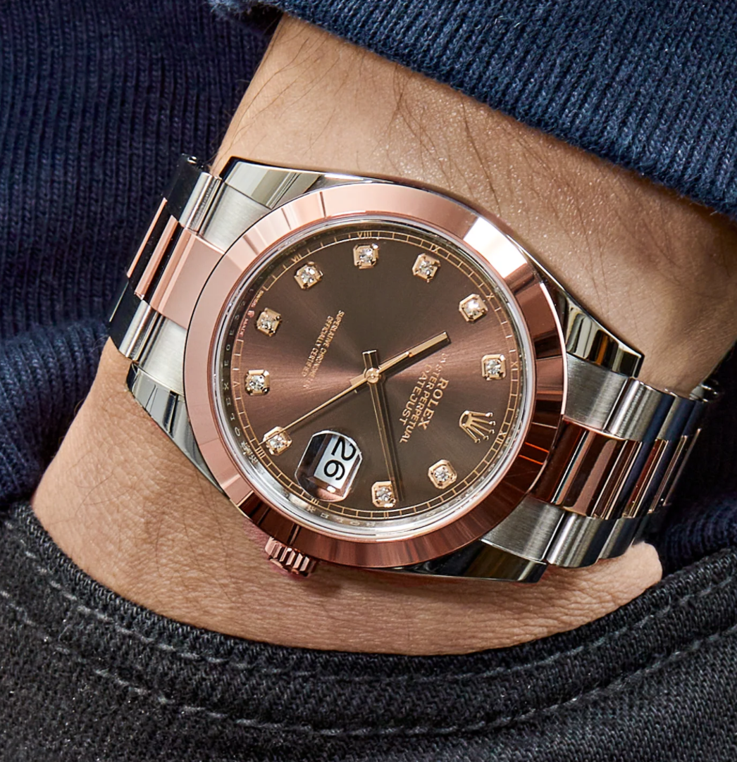 Date just rose gold chocolate diamond dial 41mm