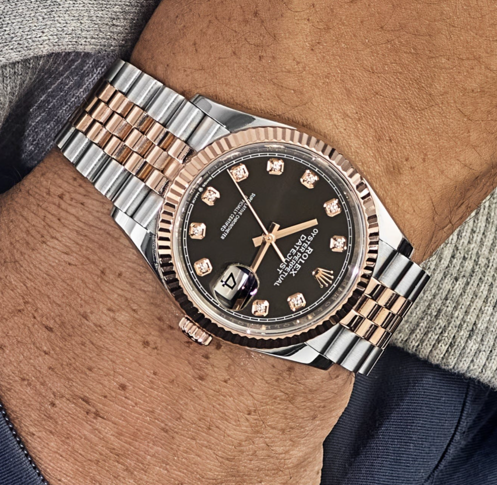 Date just rose gold black diamond dial 36mm