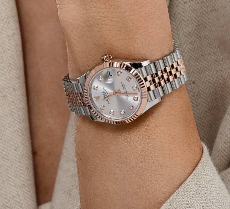 Date just ladies rose gold silver diamond dial 31mm
