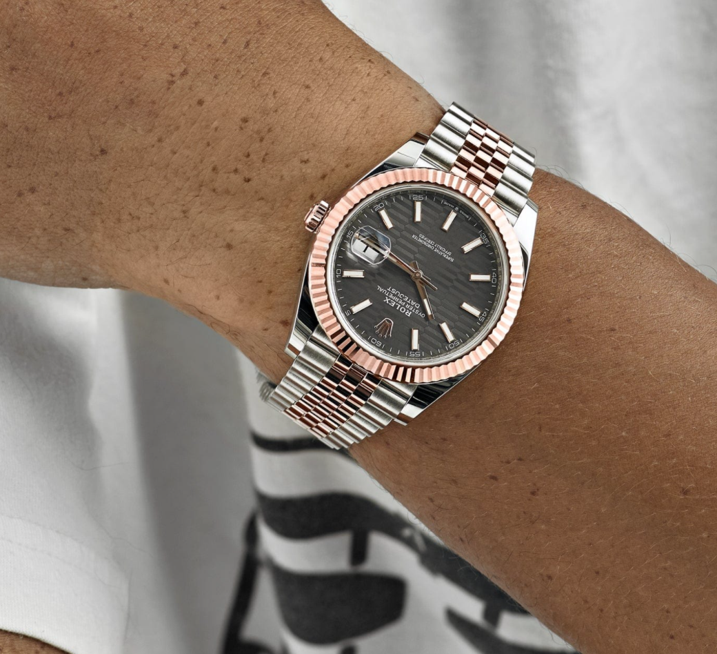 Date just rose gold fluted motif dial 41mm