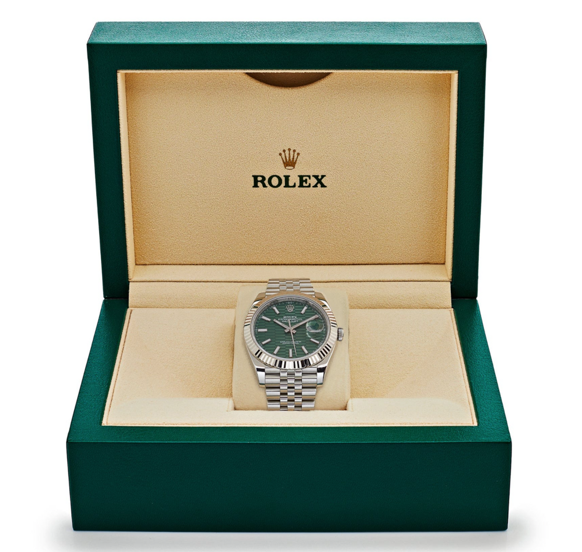 Date just fluted motif green dial 41mm
