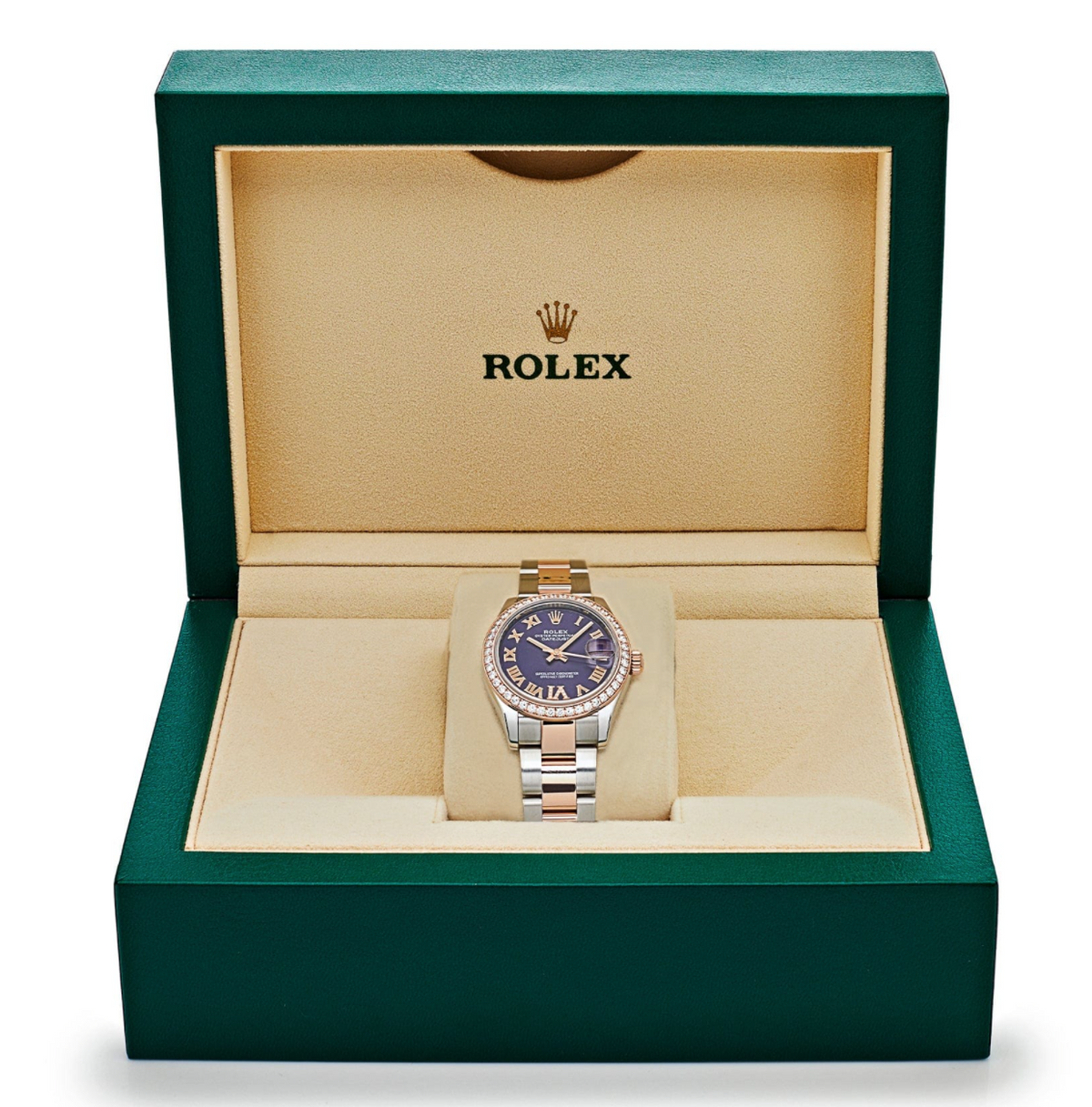 Date just ladies rose gold aubergine purple dial 31mm