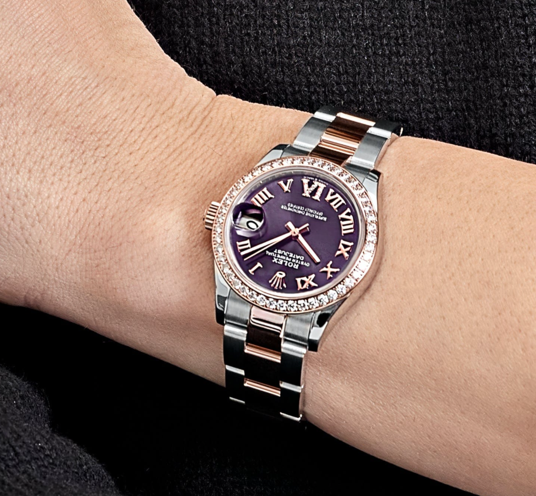 Date just ladies rose gold aubergine purple dial 31mm