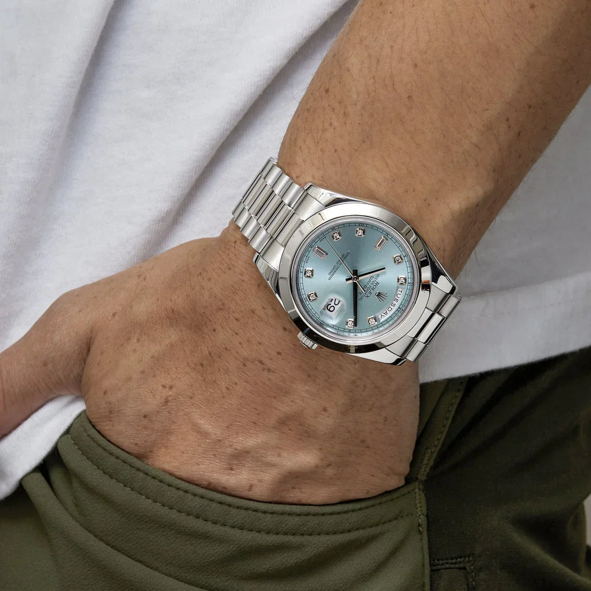 Day-Date II 218206 Platinum Blue Diamond Dial