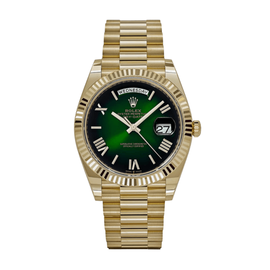 13-Rolexday-dateyellowgoldgreennumeraldial40mm.png Day-date yellow gold green numeral dial 40mm - Image 1