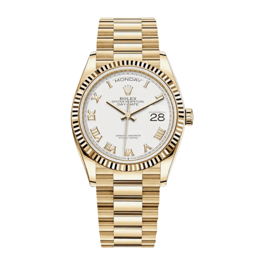 34-Rolexday-dateyellowgoldwhitedial36mm.png Day-date yellow gold white dial 36mm - Image 1