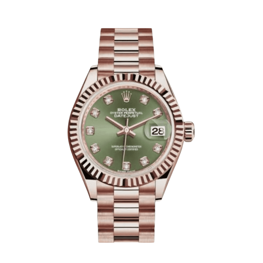 57-datejustladiesrosegoldolivediamondgreendial28mm.png Date just ladies rose gold olive diamond green dial 28mm - Image 1