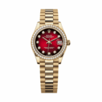 Date just ladies yellow gold red ombre dial 31mm