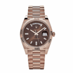 Day-date rose gold chocolate baguette diamond dial 40mm